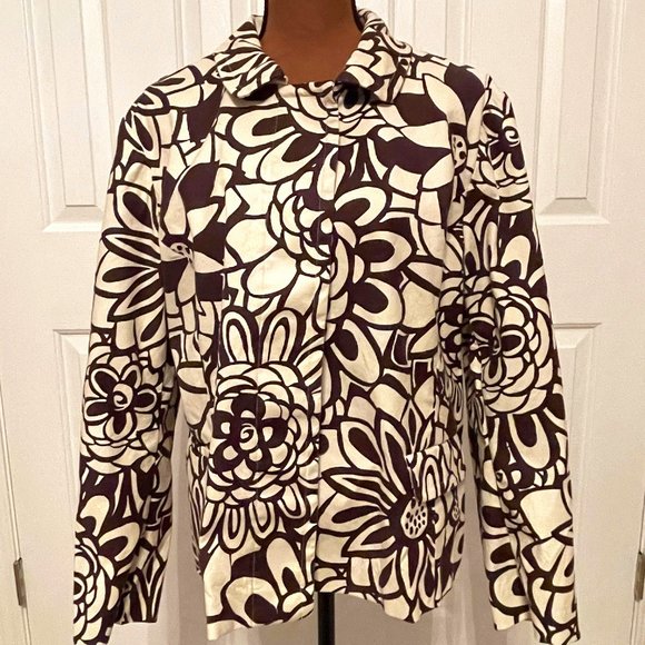Chico's Ivory and Brown Floral Jacket, Size 3 - Picture 1 of 6
